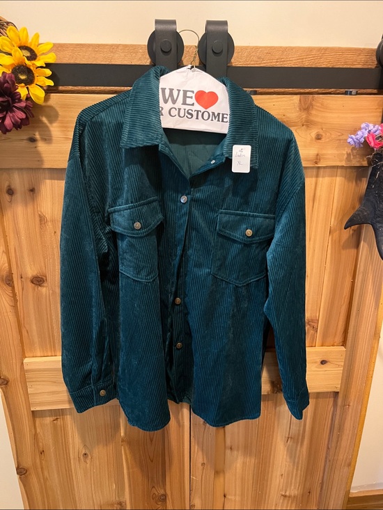 Workshop Republic Clothing Tops - Workshop Republic Clothing Teal-Green Corduroy Button-Down Shirt